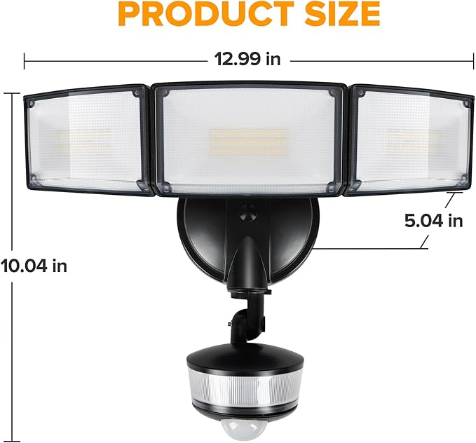 LUTEC 2 Pack 74W 8000 Lumen Motion Sensor Outdoor Lights, 5000K Daylight, IP65 Waterproof Flood Lights Outdoor with Night Light, Dusk to Dawn Motion Detector LED Security Light for Garage, Yard-Black