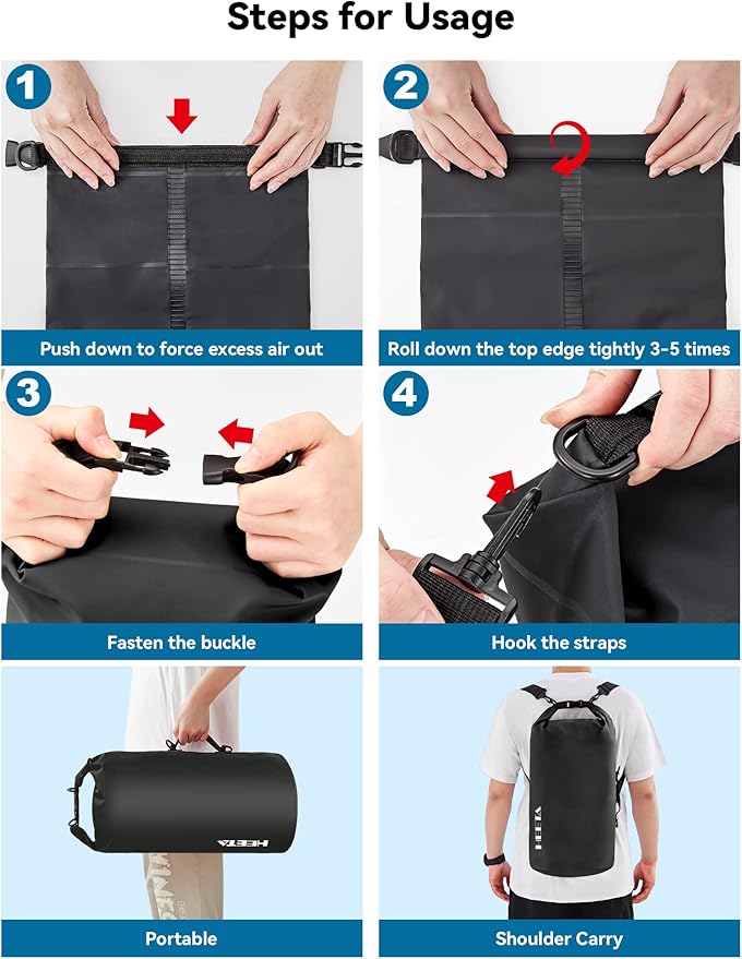 HEETA Waterproof Dry Bag for Women Men, 5L/10L/20L/30L/40L Roll Top Lightweight Dry Storage Bag Backpack with Emergency Whistle for Travel, Kayaking, Boating, Camping, Beach, Cruise Ship Essentials