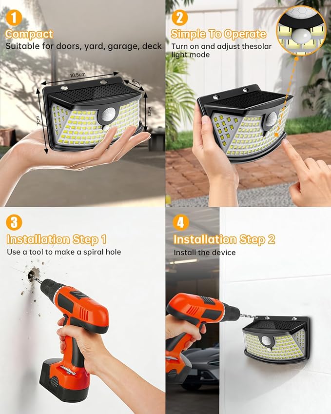 Aootek New Solar Motion Sensor Lights 120 LEDs with Lights Reflector,270° Wide Angle, IP65 Waterproof, Step Lights for Front Door, Yard, Garage, Deck (Black, Daylight White, 12-Pack)