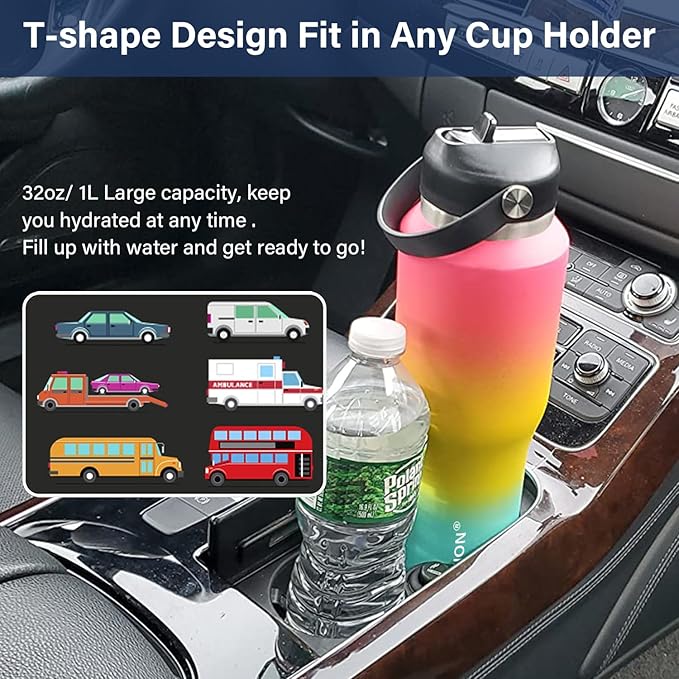 HYDROWION Water Bottle Stainless Steel,Vacuum Insulated Leak Proof Tumbler 32oz with Straw Lid, Spout Lid and Flex Cap(Cold for 48 Hrs, Hot for 24 Hrs), Fit in Any Car Cup Holder, Purple