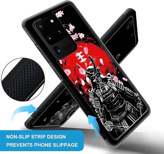 for Samsung Galaxy S20 Ultra Case, Sakura Japanese Samurai Pattern Graphic Design Girl Boy Soft Silicone Hard Acrylic Shock Protection for Samsung Galaxy S20 Ultra