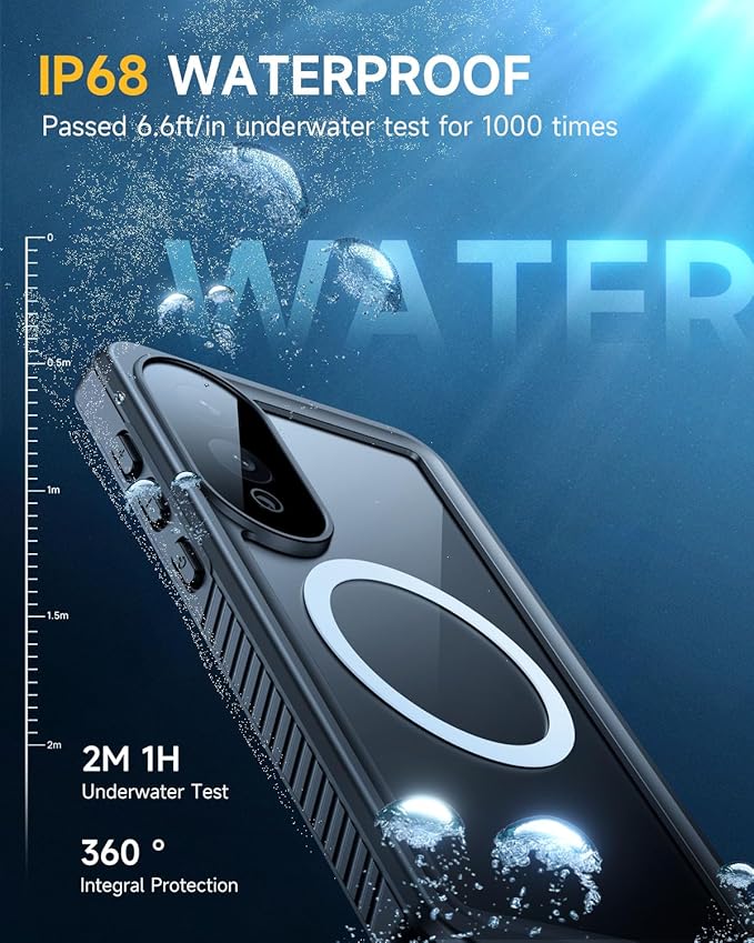 Lanhiem Magnetic for Samsung Galaxy S25 Edge Phone Case, IP68 Waterproof Dustproof Case with Built-in Screen Protector, Rugged Full Body Protective Cover for Galaxy S25 Edge 6.7 Inch, Black