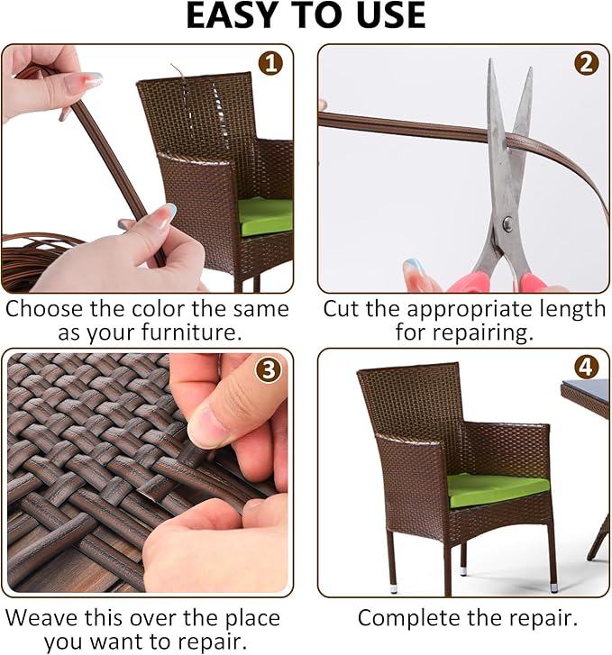 Biggun 120ft Wicker Repair Kit - Rattan Patio Chair Sofas Repair Supplies for Outdoor Lawn Furniture, Premium New Materials Basket Weaving Webbing Replacement Parts