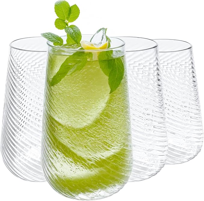 Lily's Home 26oz Plastic Drinking Tumblers - Set of 4 BPA-Free Plastic Drinking Glasses for Indoor/Outdoor - Durable Cups for Kitchen, Parties, Barbecues -Reusable Tumblers for Water, Juice, Cocktails