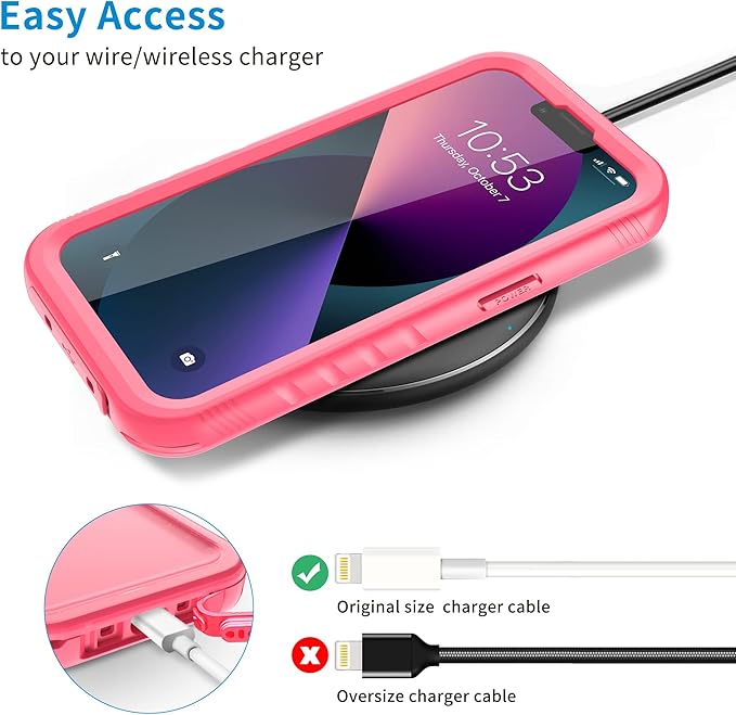 SPORTLINK for iPhone 13 Pro Waterproof Case - Full Body Shockproof Dustproof Phone Screen Protector Rugged Waterproof Case for iPhone 13 Pro 6.1 Inches Pink