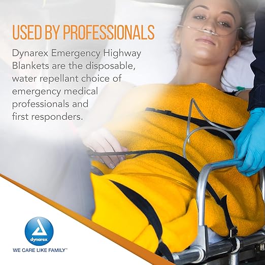 Dynarex Emergency Highway Blanket - Economy, Disposable and Water Repellent, Provides Full Coverage, Highly Visible for Safety, Yellow, 54” x 80”- 1 Case of 50 Emergency Highway Blankets