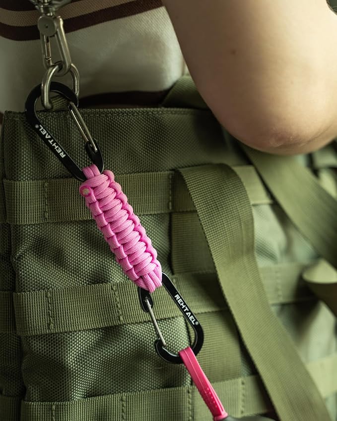 Paracord Braided Carabiner Keychain Lanyard Strap, Hanger Stroller Hook w/2 Carabiner Clips for Water Bottle Backpack