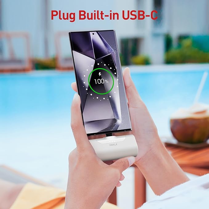 iWALK Small USB-C Portable Charger, 4500mAh Portable Charger for iPhone 17/16/15 Series Power Bank for Samsung Galaxy S25/S24/S23 Ultra, Z Flip 5, Note, Moto, LG, Google Pixel, White