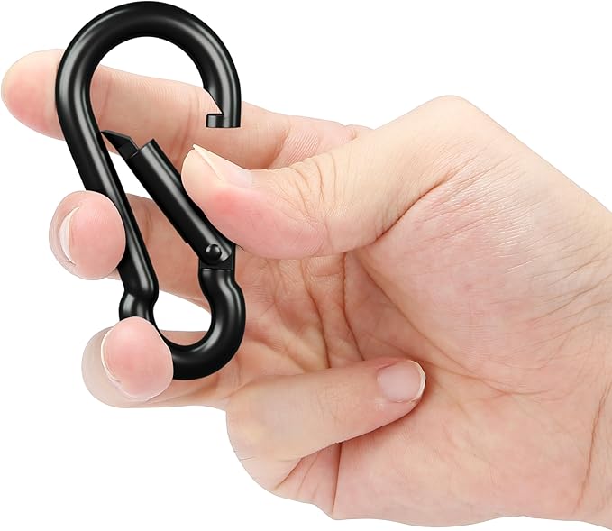 sprookber Carabiner Clips Spring Snap Hook, Iron Heavy Duty Caribeaners for Key, Keychain Hooks for Hammocks, Backpacks, Outdoor Gear, Set of 6 (Black)