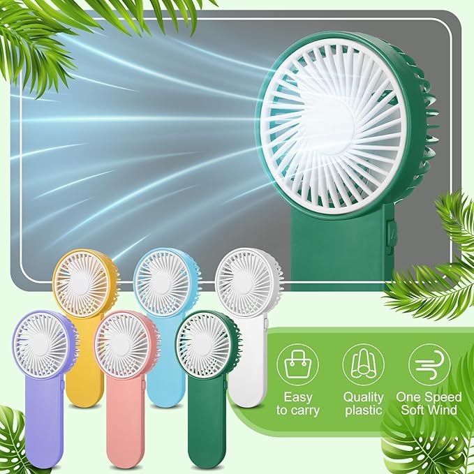 Sumind 64 Pcs Small Personal Portable Fan Mini Handheld Bulk 1 Speed Electric Cute Battery Powered for Neck Lash Makeup Women Men Travel Camping Indoor Outdoor Summer (6 Colors)