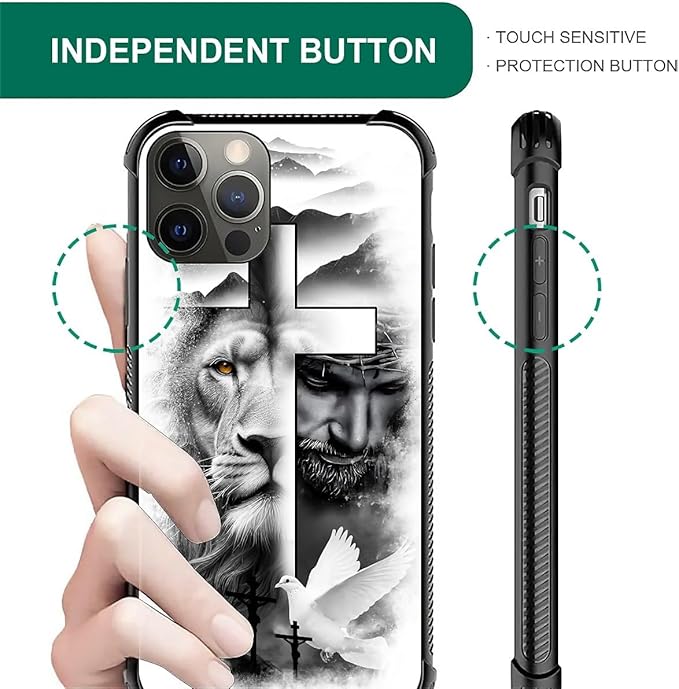 for iPhone 11 Pro Max Case, Lion Cross Jesus Christ Dove Pattern Graphic Design Girl Boy Soft Silicone Hard Acrylic Shock Protection for iPhone 11 Pro Max
