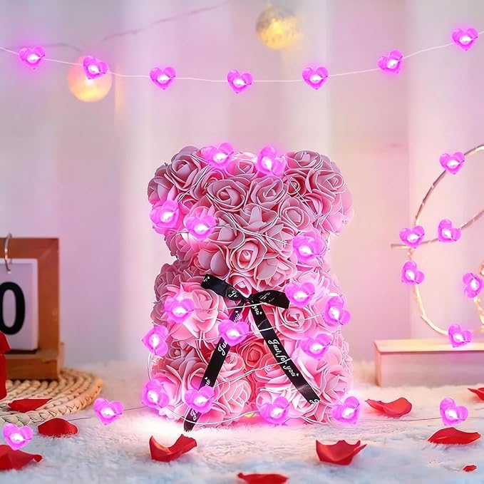 10FT Pink Heart Fairy Lights Battery Operated with Timer for Mothers Day Decoration, LED String Light Indoor Outdoor Waterproof Twinkle Light for Christmas Proposal Anniversary Valentines Party Decor