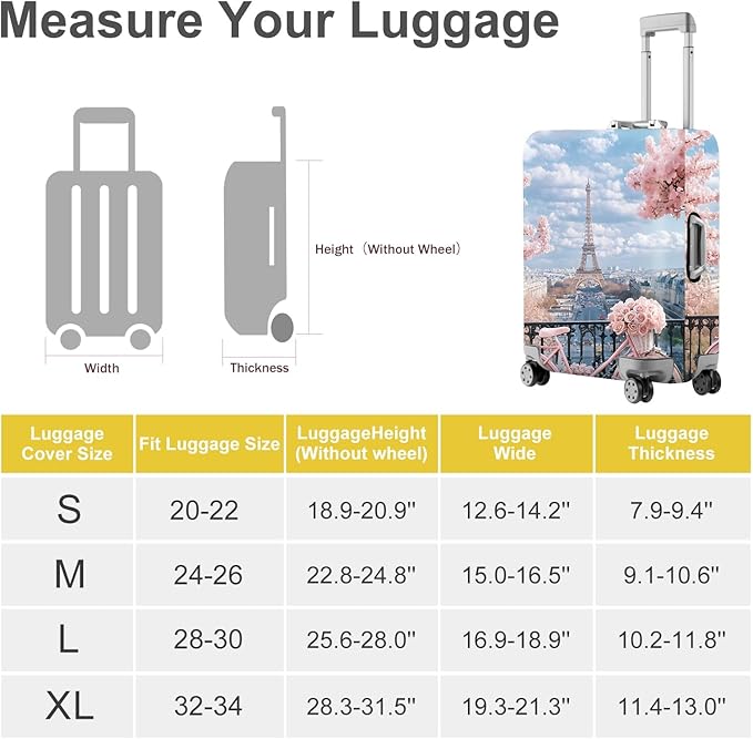 ANNA QUEEN Paris Eiffel Tower Luggage Cover, Romantic City Travel Suitcase Protector for 32-34 Inch Luggage