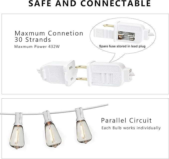 DAMAING Outdoor String Lights 50FT Waterproof,LED Patio Lights Dimmable with 27 Bright Shatterproof Retro Bulbs,Vintage Edison String Hanging Lights for Outside Bistro,Backyard,Balcony,White Cable