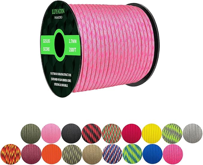 Paracord 325lb Diameter 2.7mm - 5 Strand Parachute Spool Cord - 100ft 200ft,Paracord for Camping,Hiking,Fishing,Outdoor and DIY