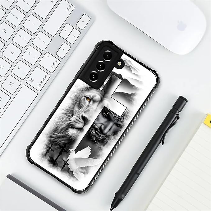 for Samsung Galaxy S21 FE Case, Lion Cross Jesus Christ Dove Pattern Graphic Design Girl Boy Soft Silicone Hard Acrylic Shock Protection for Samsung Galaxy S21 FE