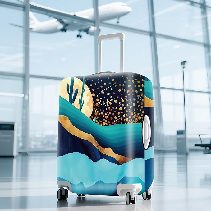 ANNA QUEEN Boho Night Desert Travel Luggage Cover -Stretchable Airplane Suitcase Protector Sleeve,Universal Washable Fit for 20-22 Inch Checked Baggage,Water Resistant Durable Luggage Protector
