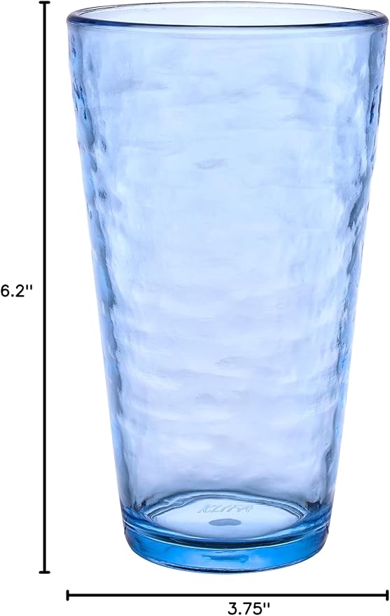 KLIFA- RIPPLE- 22.5 ounce, Set of 6, Acrylic Highball Drinking Glasses Cups, BPA-Free, Stackable Plastic Drinkware, Dishwasher Safe, Ocean Blue