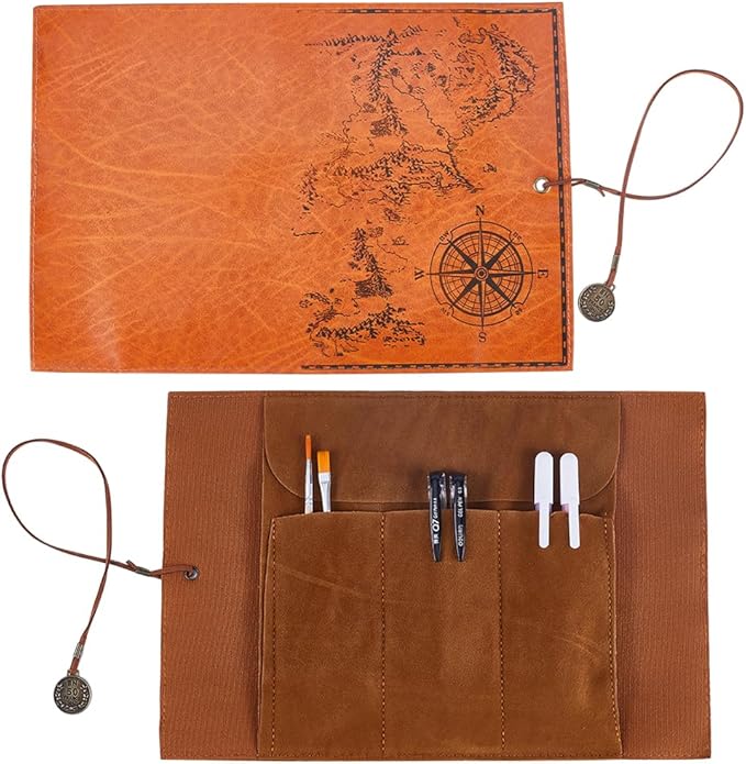 GORGECRAFT PU Leather Pencil Bag Strap Vintage Treasure Map Compass Cover Rollup Storage Organizer Retro Pen Bag Wrap Roll Case Holder Portable Stationery Pouch with Alloy Charming Rectangle(Peru)