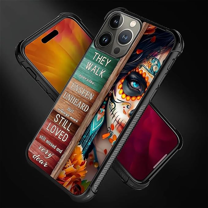 for iPhone 16 Pro Max Case, Sugar Skull Day of Death Halloween Pattern Graphic Design Girl Boy Soft Silicone Hard Acrylic Shock Protection for iPhone 16 Pro Max