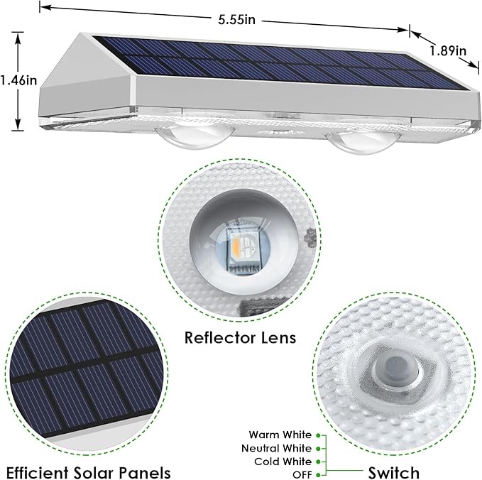 LIANGLOME 2 Pack Solar Fence Lights Outdoor, 2PK Solar Outdoor Light Warm White & RGB Solar Powered Lights for Outside Backyard, Patio, Deck Fence, Stair Handrail, Pool and Wall