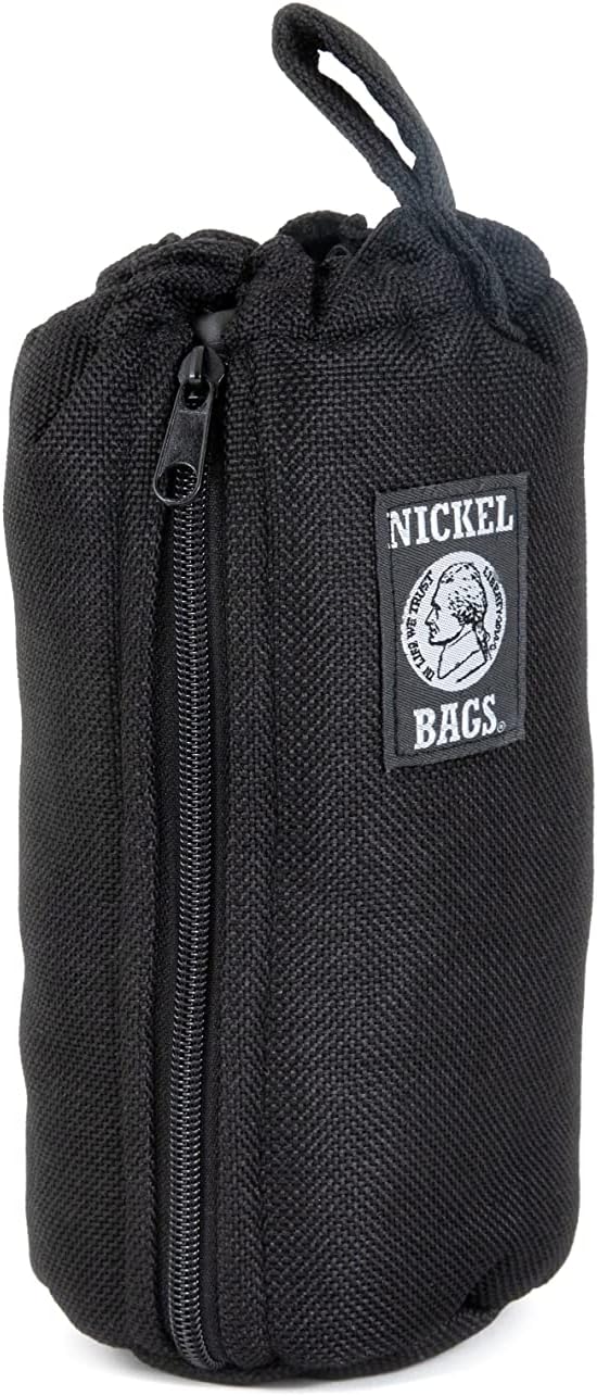 Nickel Bags Padded Drawstring Duffle Tube, Hemp Protective Sling Bag with Soft Velour Interior, Breakable-Safe Storage for Glass & Gear, Durable Zipper & Strap (8 Inch, Black)