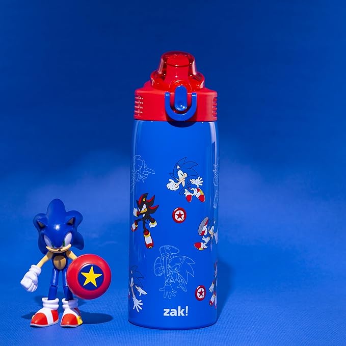 Zak Designs Sonic the Hedgehog Sage Kids Water Bottle For School or Travel, 19oz Stainless Steel Water Bottle With Straw, Handle, and Leak-Proof, Pop-Up Spout Cover (Sonic & Shadow)