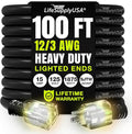 100ft Outdoor/Indoor Extension Cord 12/3 Gauge Extra Heavy Duty 3 Prong SJTW, Waterproof, Flexible Cold-Resistant Long Power Cord,15A 125V 1875W, Black by LifeSupplyUSA