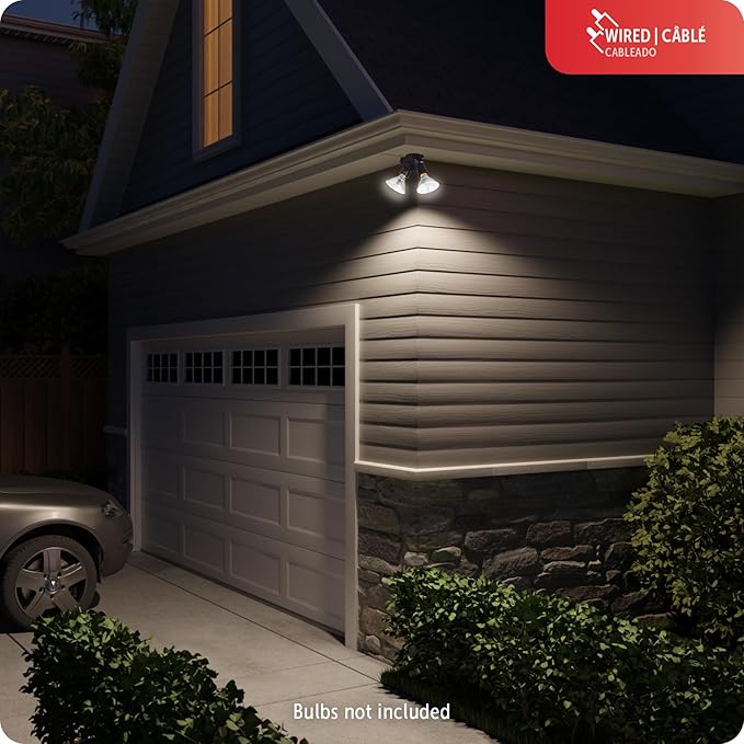 GLOBE Electric 240W Twin Head Motion Sensor Security Flood Light, 110° Detection, 60-Ft Range, Hardwired, Bronze Finish, Weather Resistant Outdoor Light, 17000268