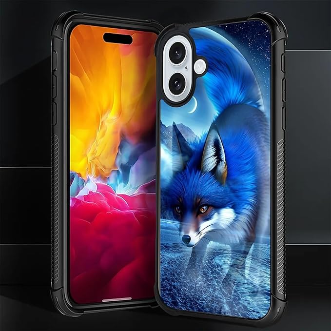 for iPhone 16 Case, Snowy Mountain Fox Lake Pattern Graphic Design Girl Boy Soft Silicone Hard Acrylic Shock Protection for iPhone 16