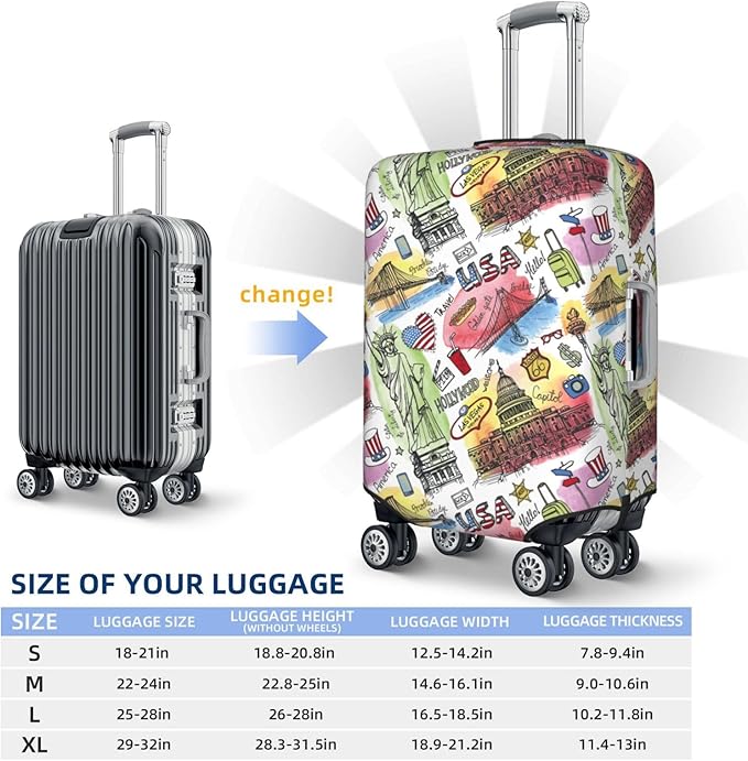 USA Landmarks Print Elastic Luggage Cover, Suitcase Protector For Travel (Fits 25-28 Inch Luggage)