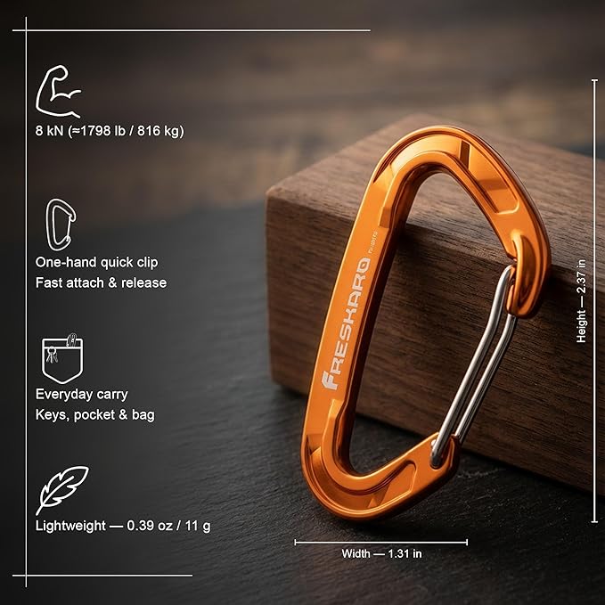 FresKaro 5pcs Nano Carabiner Clips, 8kN 1798lbs, Small Sturdy, Reliable Time-Tested Strong Spring Wiregate, Mini Size 2.37inch, Choice of 5colors