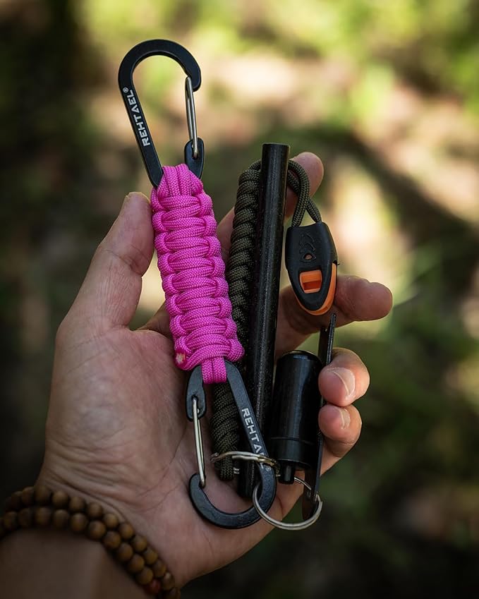 Paracord Braided Carabiner Keychain Lanyard Strap, Hanger Stroller Hook w/2 Carabiner Clips for Water Bottle Backpack
