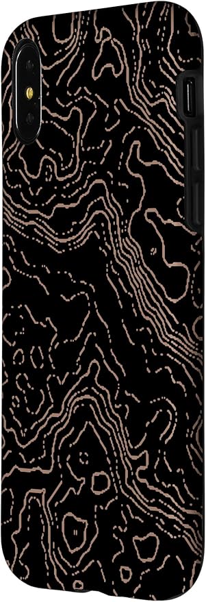 Topography Black & Brown Abstract Pattern Topographic Map Case for iPhone X/XS