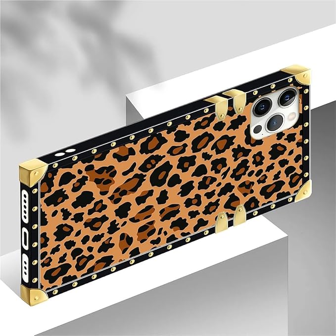 Compatible with iPhone 12 Pro Max Case, Brown Leopard Texture Luxury Golden Decoration for Girl Women Soft TPU Shockproof Protective Hard PC Back for iPhone 12 Pro Max