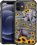 for iPhone 12/12 Pro Case, Cute Little Elephant Sunflower White Line Art Pattern Graphic Design Girl Boy Soft Silicone Hard Acrylic Shock Protection for iPhone 12/12 Pro