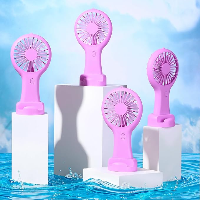 Woanger 12 Pcs Mini Handheld Fan Bulk 3 Speed USB Electric Battery Operated Small Portable Pocket Fan with Data Cable and Mounting Base Quiet Summer Gift for Wedding Travel (Purple)
