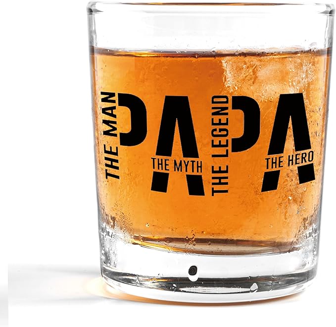 Nogrit Papa Gifts Whiskey Glasses 10 oz, Papa Dad Gifts for Father's Day Birthday from Sons Daughters, Father Old Fashioned Rocks Glasses for Men Drinking Cocktail Scotch Vodka Tequila Rum