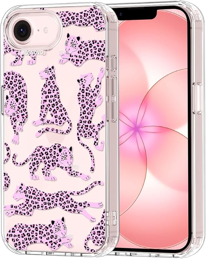 MOSNOVO for iPhone 17e Case/iPhone 16e Case, Shockproof Military-Grade Protection 6.6ft Drop Tested, Clear Phone Case for iPhone 16e / iPhone 17e, Pink Leopard Design