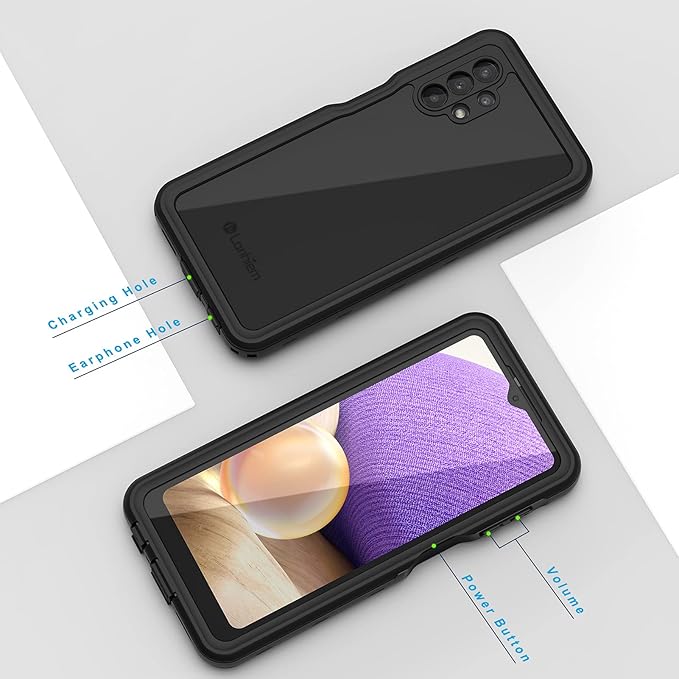Lanhiem for Samsung Galaxy A32 5G Phone Case, IP68 Waterproof Dustproof Case, Built-in Screen Protector, Heavy Duty Full Body Protective Phone Case for Galaxy A32 5G, Black/Clear