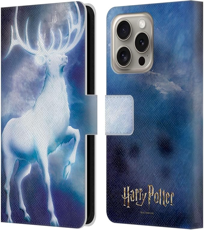 Head Case Designs Officially Licensed Harry Potter Stag Patronus Prisoner of Azkaban II Leather Wallet Case Compatible with Apple iPhone 16 Pro