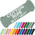 TECEUM Cotton Rope 3/16” (5 mm) – 100 FT – Strong All-Purpose Braided Rope – Natural Cotton – for Crafting, Сamping, Clothes Line, DIY, Indoor & Outdoor Use – Soft Sage