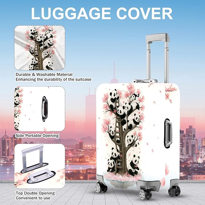 ANNA QUEEN Panda Luggage Cover, Cute Panda Tree Suitcase Protector, Stretchable Washable Travel Cover for 24-26 Inch Luggage