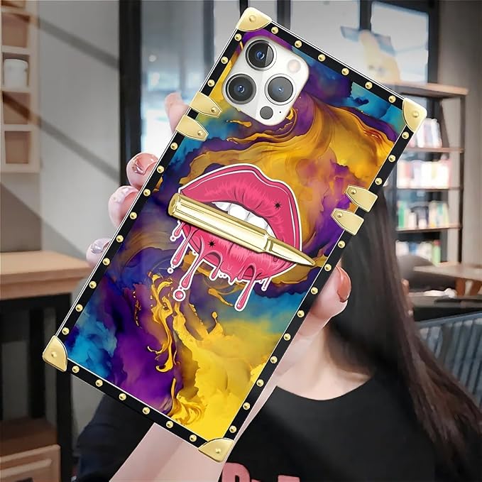 Compatible with iPhone 12 Pro Max Case, Cool Corlorful Lip Marble Luxury Golden Decoration for Girl Women Soft TPU Shockproof Protective Hard PC Back for iPhone 12 Pro Max