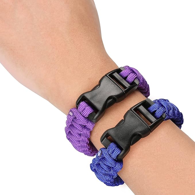 Sportmusies Paracord Wristband for Outdoor Sport Tactical Survival Parachute Bracelet, Essential for Hiking Travelling Camping Gear Pack of 2, blue&puple