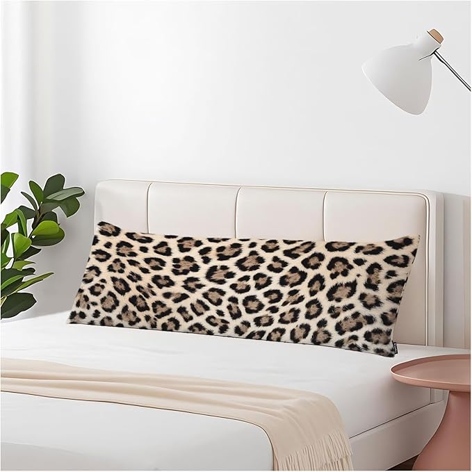 Body Pillowcases with Zipper Leopard Print Cozy Body Pillow Covers Cushion Cover 20 X 54 Inch, African Leopard Skin Outdoor Body Pillow Pillowcase for Home Bedroom Couch Sofa Brown