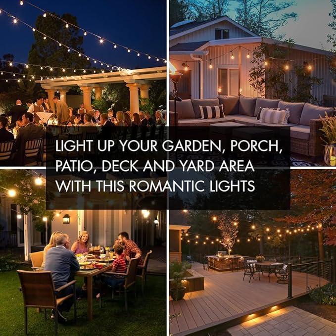 SUNTHIN Outdoor String Lights White, 3 * 50FT(150FT Total) White Patio Lights with 3 * 15 LED Shatterproof Bulbs for Outside, Backyard, Deck, Porch, Garden, Bistro, Cafe, Party