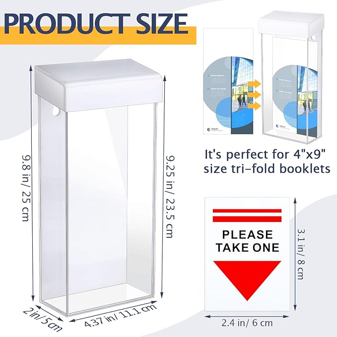 Remerry 1 Pcs Outdoor Brochure Holder 4 x 9 Inch Waterproof Wall Mount with Take One Sticker Literature Box with Clear Pamphlet Holder Acrylic Brochure Flyer Display Map Menu Envelope (White)