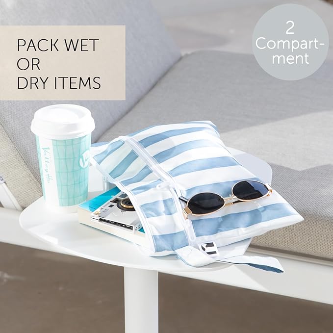 Bumkins Roamio Waterproof Wet Dry Clutch Bag for Baby, Travel, Swim Suit, Cloth Diapers, Pump Parts, Pool, Gym Clothes, Toiletry, Hook to Stroller, Pack for Daycare, Zip Pack Pouch, Nautical Stripe