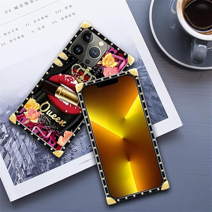 Compatible with iPhone 13 Pro Case, Queen Lip Crown Leopard Print Luxury Golden Decoration for Girl Women Soft TPU Shockproof Protective Hard PC Back for iPhone 13 Pro